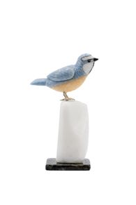Handcrafted Blue Quartz Blue Tit Bird Sculpture: Nature-Inspired Decor