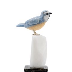 Handcrafted Blue Quartz Blue Tit Bird Sculpture: Nature-Inspired Decor