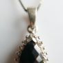 Vintage Sterling Silver 925 Genuine Black Jade and Zircon Necklace Pendant, length 18" - 4,5g Image 4