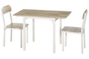 2-piece seating set, folding dining table with 2 chairs, folding table, 110 cm x 70 cm x 75 cm, White + Natural