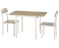 2-piece seating set, folding dining table with 2 chairs, folding table, 110 cm x 70 cm x 75 cm, White + Natural