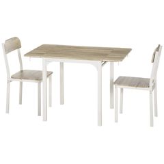 2-piece seating set, folding dining table with 2 chairs, folding table, 110 cm x 70 cm x 75 cm, White + Natural