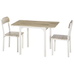 2-piece seating set, folding dining table with 2 chairs, folding table, 110 cm x 70 cm x 75 cm, White + Natural