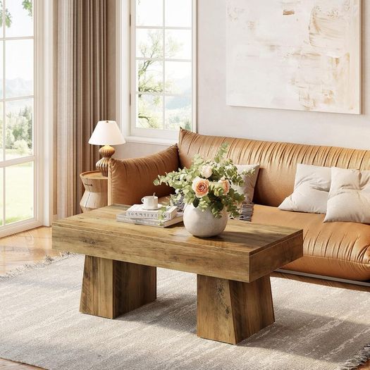 120 cm Coffee Table Made of Wood Coffee Table, Sofa Table with Thick Frame
