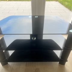 Glass black tv stand with 2 shelves