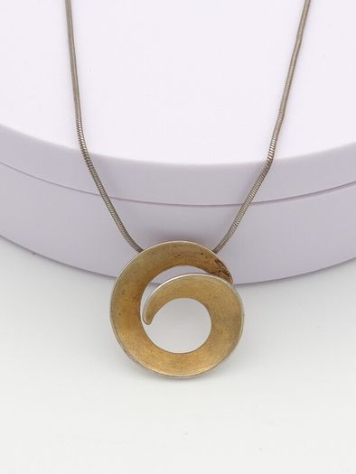925 Vintage Sterling Silver Signed UK Modernist Spiral Pendant On Italian Chain