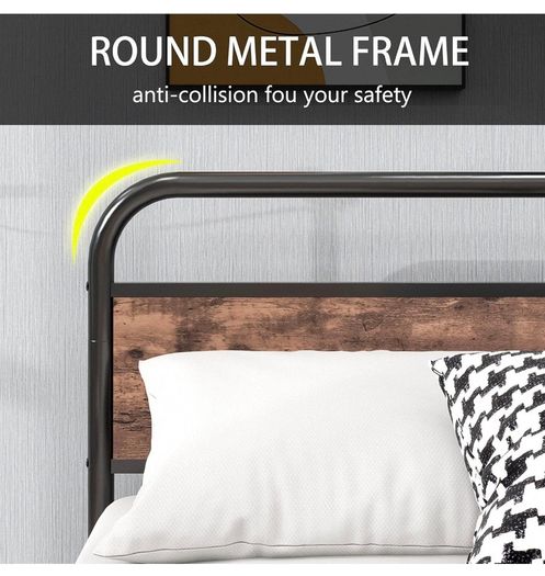 5ft King Size Bed Frame with Headboard and footboard,Brown Oval-Shaped Platform Bed with Under-Bed Storage,Steel Slats Mattress Foundation Round Pipe Design,Enhanced Support Noise Free