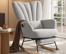 Rocking Chair Removable Cushion Side Pockets Wooden Legs Dove Grey