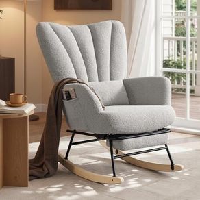 Rocking Chair Removable Cushion Side Pockets Wooden Legs Dove Grey
