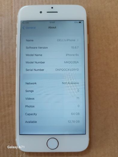 Apple IPHONE 6s, White, 64GB, Battery Health 81%, in excellent cosmetic condition