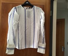 M&S Ladies White & Blue Striped Long Sleeve Blouse Size 14