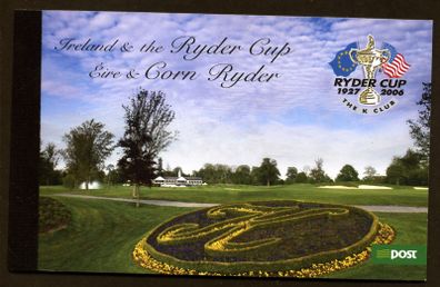 2005 Ireland Ryder Cup Commemorative Stamps Booklet Mint Never Hinged (MNH) with images of booklet shown in ad. Hibernian HB128.
