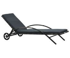 Sun Lounger with Cushion & Wheels Poly Rattan Anthracite