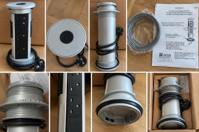 ASA VersaElite Pop-Up Worktop Socket 3 Gang Matt Chrome Black Button New