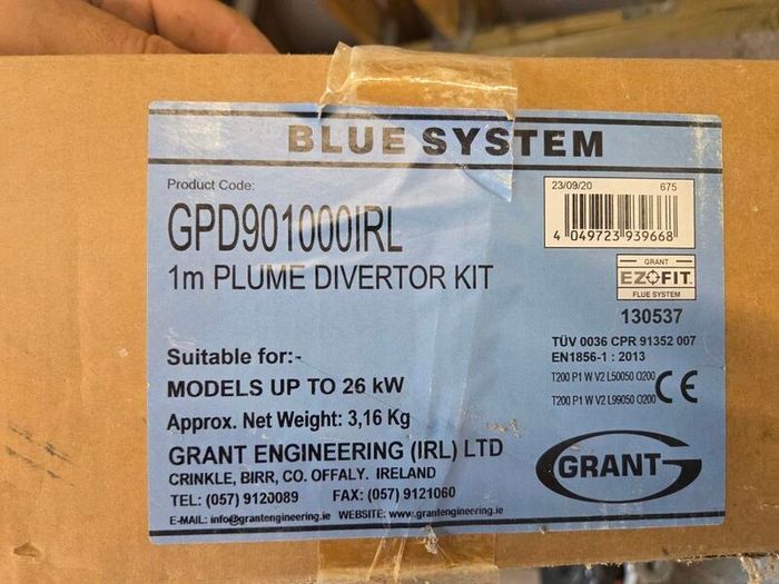 grant vortex boiler flue parts and plume kit, blue and orange system.