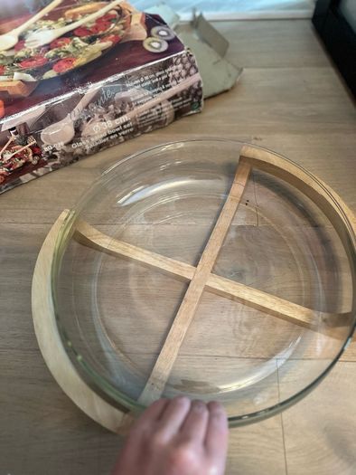 Large glass bowl / wooden stand / bowl only