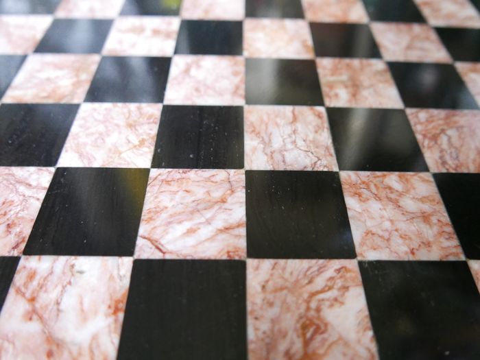 Vintage Marble Chess Board, 14 inch Marble Chess Board, 14 inch Pink and Black Checked Game board