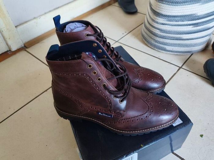 Ben ShermanMens Duke Leather Brogue Boots Waxy Brown