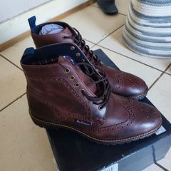 Ben ShermanMens Duke Leather Brogue Boots Waxy Brown