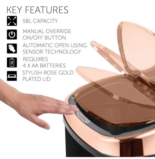 58 litre hands-free sensor bin with 5-yr guarantee