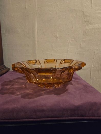 Large Art Deco Amber Glass Bowl