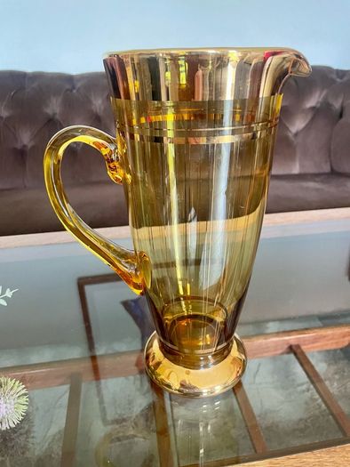 Vintage Hand Blown Amber Tall Glass Cocktail Jug or Vase 1960s