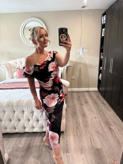 floral atom label midi dress