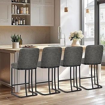 Bar Stools Set of 2, Kitchen Breakfast Bar Chairs, with Backrest, Steel Frame, Modern Barstool Set, Pub Stools, Sturdy Metal Frame, for Dining Room, Kitchen, Party (Grey)