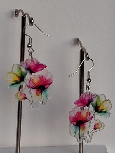 Vibrant Poppy Blossom Watercolour Earrings