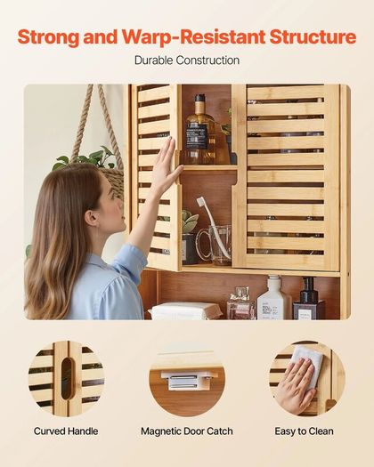 Bathroom Wall Cabinet 2 Doors and Adjustable Shelf Toilet Storage Medicine Cabinet