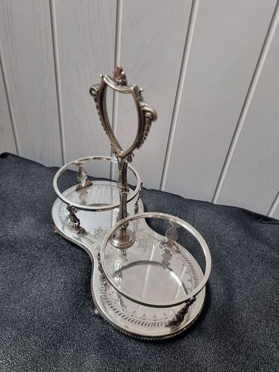 Antique 1868 Silver Plated Twin Wine Bottle Coaster Stand Holder Carrier