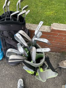golf clubs and bags
