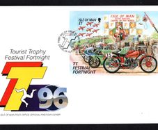 1996 Isle of Man Tourist Trophy (TT) Motorcycle Races, Irish Winners Stamp Miniature Sheet First Day Cover (FDC)