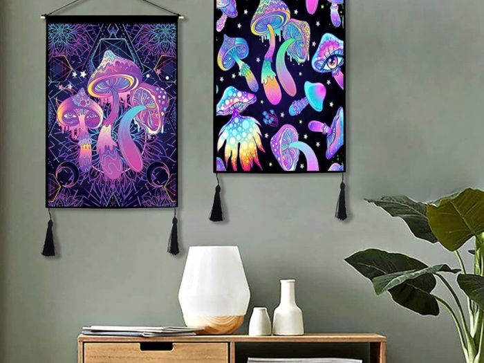 2 Pack Trippy Tapestry Wall Hanging Psychedelic Tapestries with Tassels Fantasy Wall Art Colorful Hippie Home Decor for Bedroom Aesthetic (35cmx50cm)