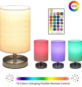 Bedside Table Lamp, LED Modern Nightstand Desk Lamp, Remote Dimmable RGB Color Changing Modes for Bedroom, Living Room, Childrens Room, Office (E27 RGB Bulb Included)