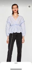 blouse zara size large blue frilled with wrap effect