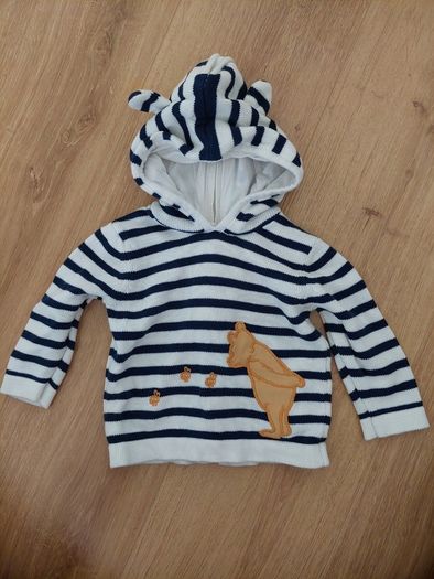 M&S White/Navy stripe Disney Winnie the Pooh hooded jumper
