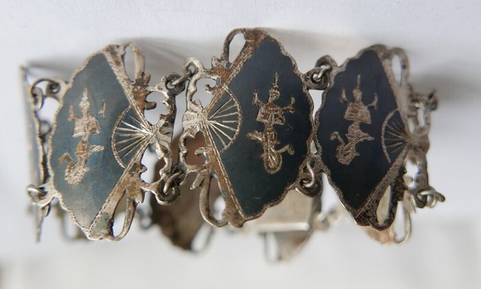 Vintage SIAM STERLING Silver 8 Panel Fan Bracelet L 7" - 20,36g