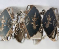 Vintage SIAM STERLING Silver 8 Panel Fan Bracelet L 7" - 20,36g