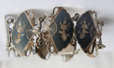 Vintage SIAM STERLING Silver 8 Panel Fan Bracelet L 7" - 20,36g