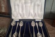 Antique Silverplate  Teaspoons &amp; Sugar Tongs