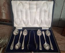 Antique Silverplate  Teaspoons & Sugar Tongs