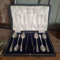 Antique Silverplate  Teaspoons & Sugar Tongs