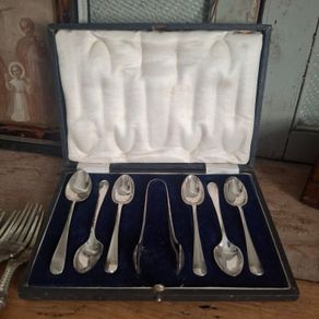 Antique Silverplate  Teaspoons & Sugar Tongs