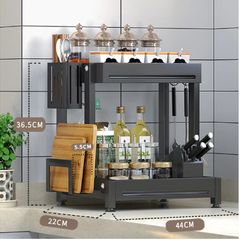 BRAND NEW Seasoning Jars Bottle Shelf Kitchen Organizer Storage Holder 2 Layers Black