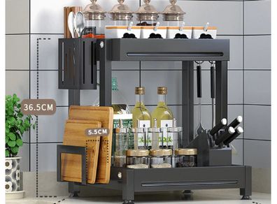 BRAND NEW Seasoning Jars Bottle Shelf Kitchen Organizer Storage Holder 2 Layers Black