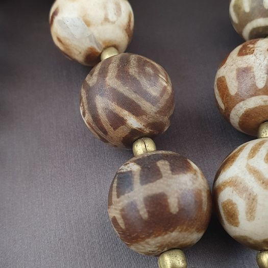 Burmese Antique Pumtek Pyu & Skull Shape Beads Necklace 26 inches