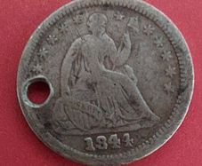 1844  American HALF DIME 90% Silver coin