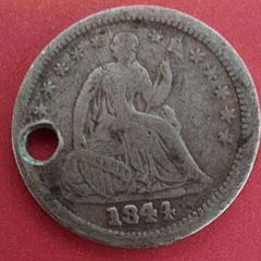 1844  American HALF DIME 90% Silver coin