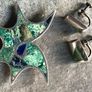 Vintage 1960s lapis turquoise and silver brooch and screw clip earrings Image 2